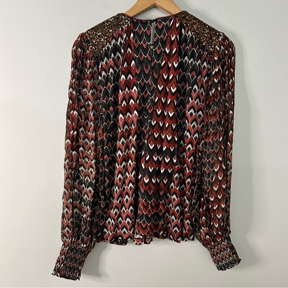 NWT Anthropologie Bl-nk Printed Sequin-Embellished Blouse in Wine - Picture 7 of 10